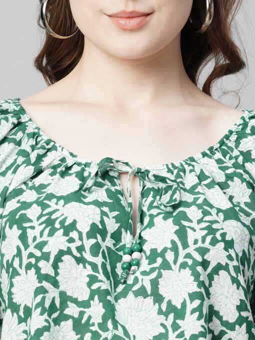 Women's Green Cotton Regular Fit Blouse - Image 6