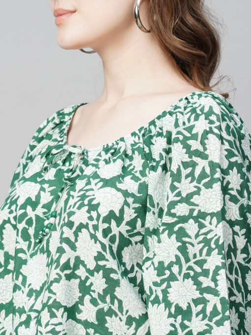 Women's Green Cotton Regular Fit Blouse - Image 7