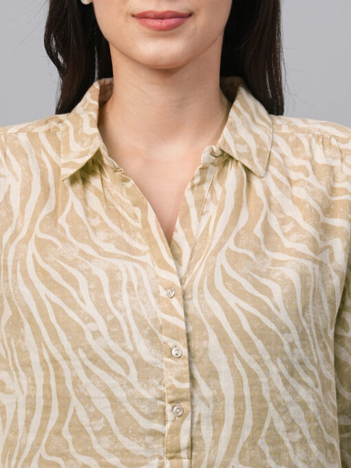 Women's Beige Cotton Linen Regular Fit Blouse - Image 6