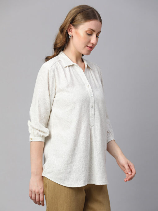 Women's Offwhite Linen Viscose Regular Fit Blouse - Image 4