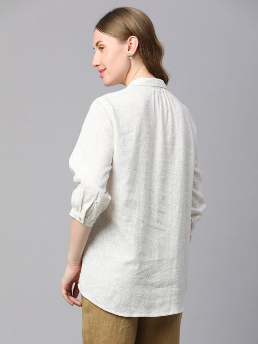 Women's Offwhite Linen Viscose Regular Fit Blouse - Image 5