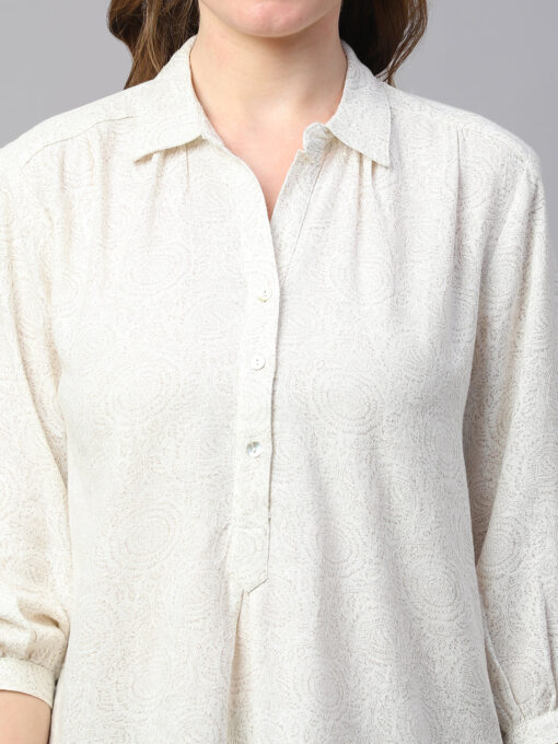 Women's Offwhite Linen Viscose Regular Fit Blouse - Image 6