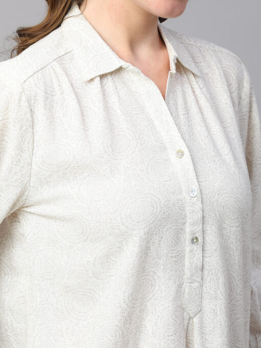 Women's Offwhite Linen Viscose Regular Fit Blouse - Image 7