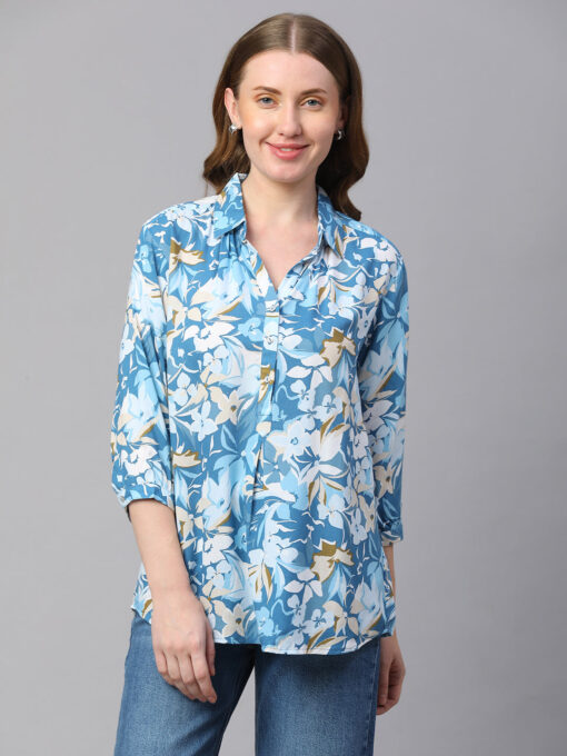 Women's Blue Viscose Regular Fit Blouse - Image 2