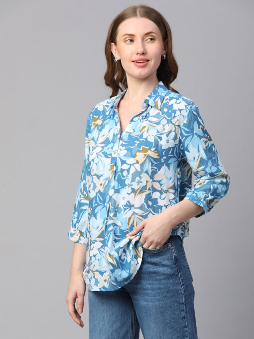 Women's Blue Viscose Regular Fit Blouse - Image 3