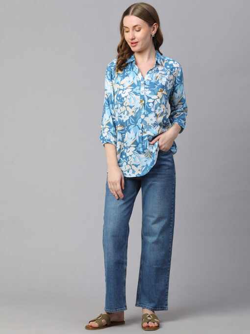 Women's Blue Viscose Regular Fit Blouse