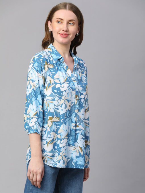 Women's Blue Viscose Regular Fit Blouse - Image 4