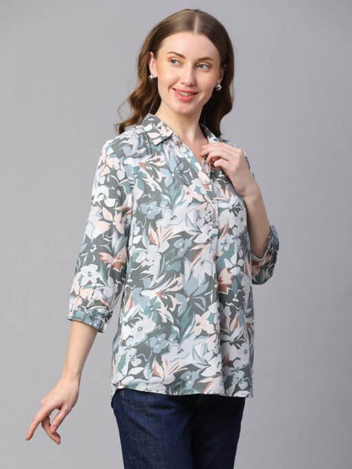 Women's Grey Viscose Regular Fit Blouse - Image 4