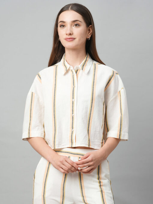 Women's Yellow Striped Linen Top - Image 3