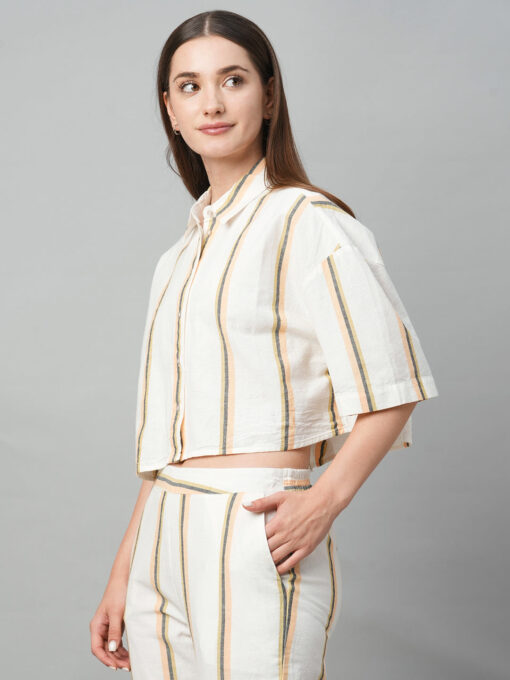 Women's Yellow Striped Linen Top - Image 5