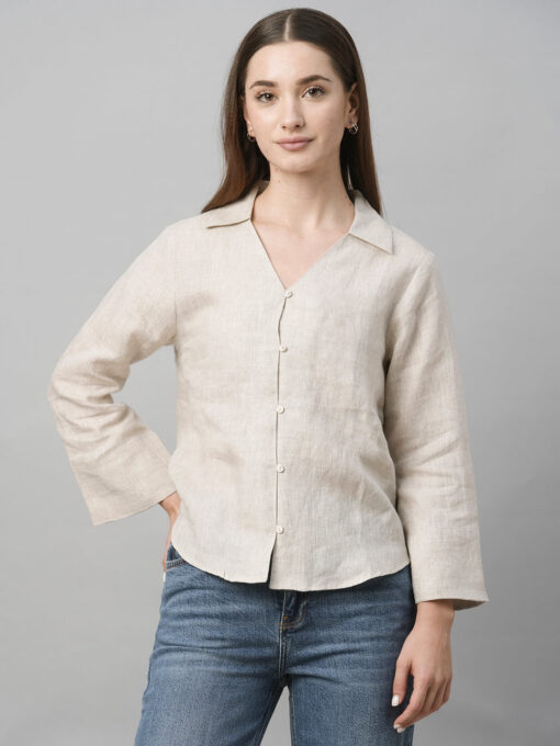 Women's Natural Linen Regular Fit Blouse - Image 2