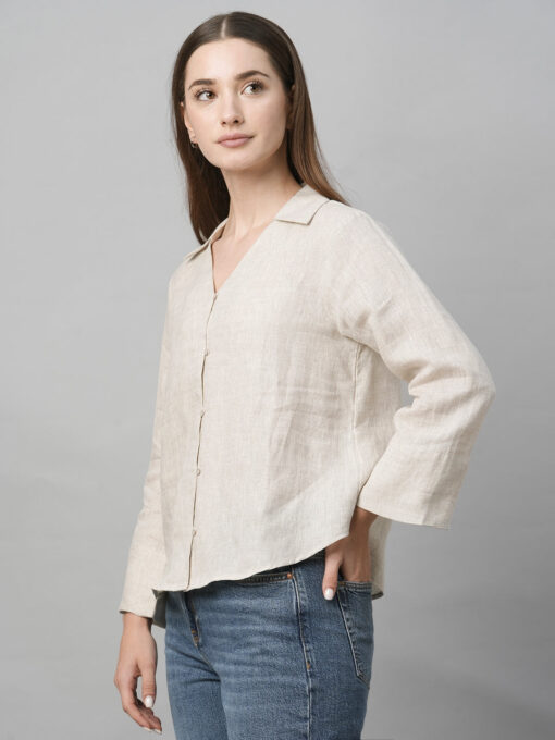 Women's Natural Linen Regular Fit Blouse - Image 3