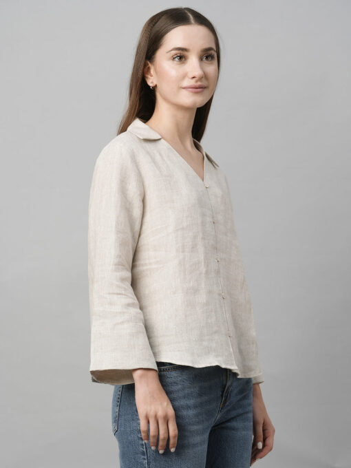 Women's Natural Linen Regular Fit Blouse - Image 4