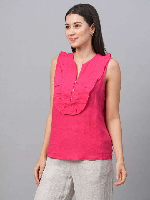 Women's Pink Linen Regular Fit Blouse - Image 3