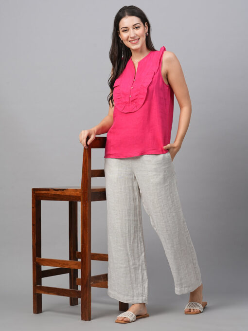 Women's Pink Linen Regular Fit Blouse