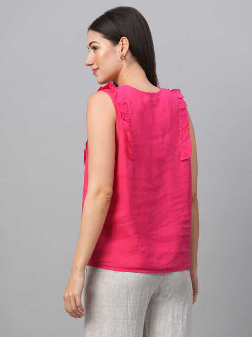 Women's Pink Linen Regular Fit Blouse - Image 5