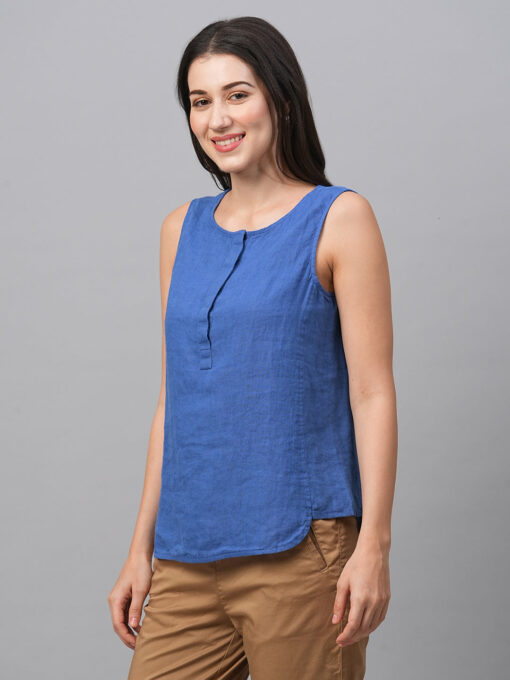 Women's Royalblue Linen Regular Fit Blouse - Image 3