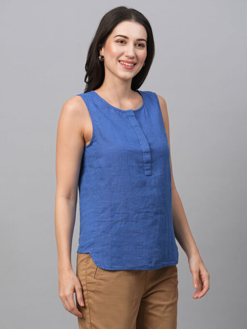 Women's Royalblue Linen Regular Fit Blouse - Image 4