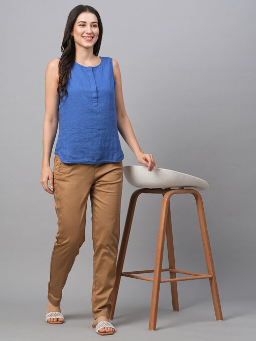 Women's Royalblue Linen Regular Fit Blouse