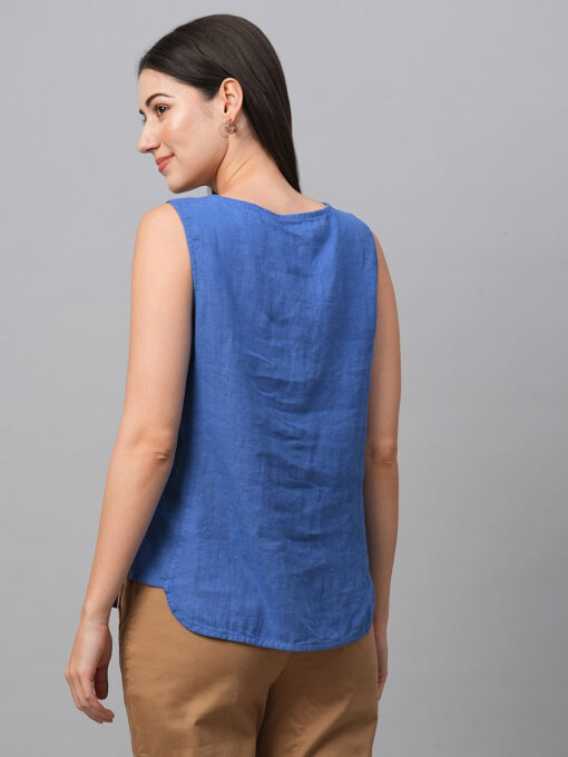 Women's Royalblue Linen Regular Fit Blouse - Image 5