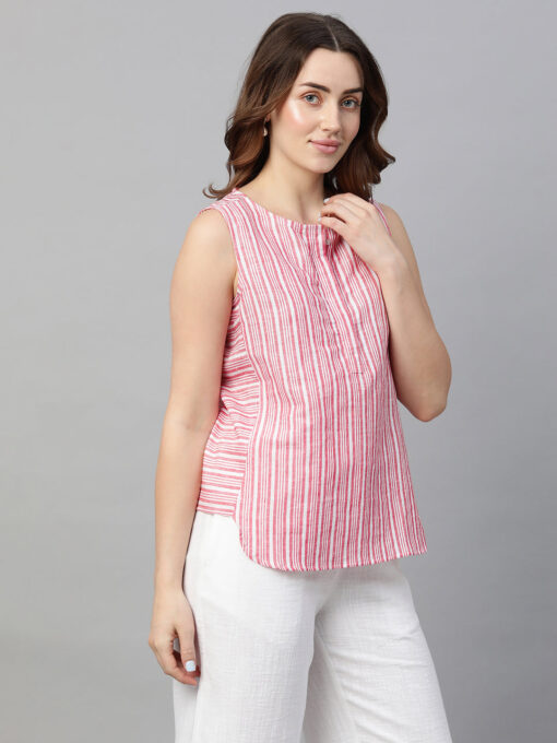 Women's Red Linen Regular Fit Blouse - Image 3