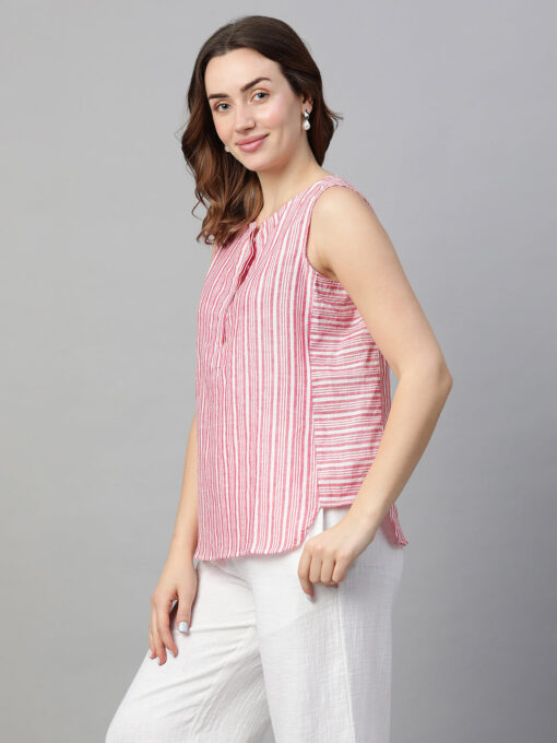 Women's Red Linen Regular Fit Blouse - Image 4