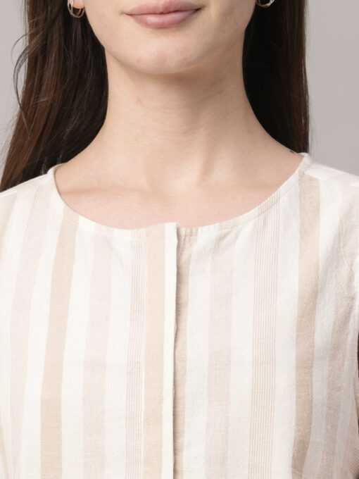 Women's Beige Cotton Linen Regular Fit Blouse - Image 7