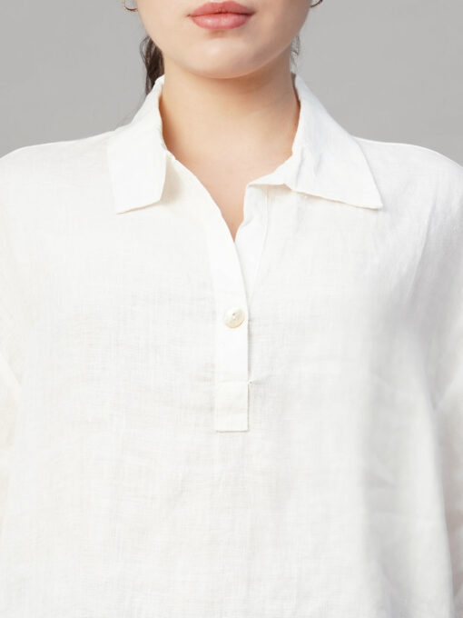 Women's White Linen Boxy Fit Blouse - Image 6