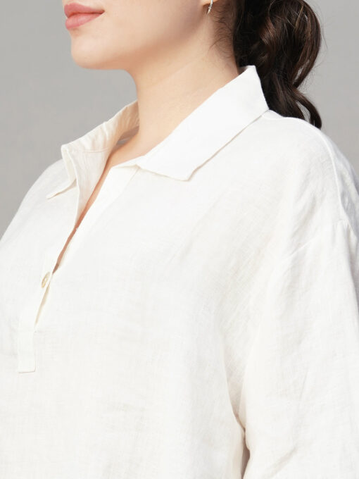 Women's White Linen Boxy Fit Blouse - Image 7