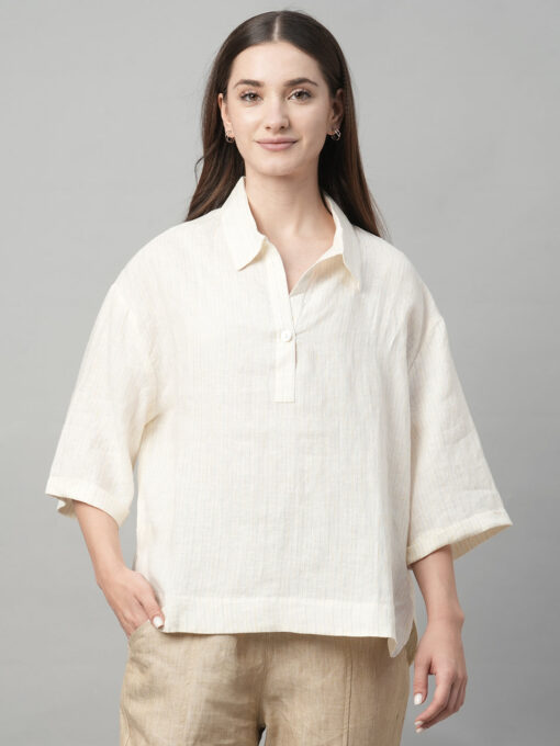 Women's Natural Linen Boxy Fit Blouse - Image 2