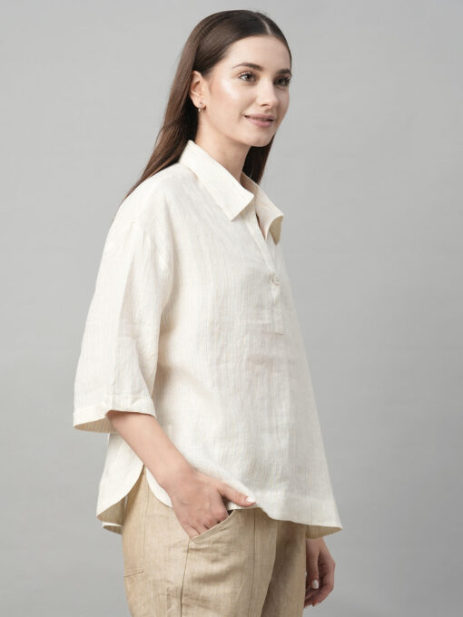 Women's Natural Linen Boxy Fit Blouse - Image 4