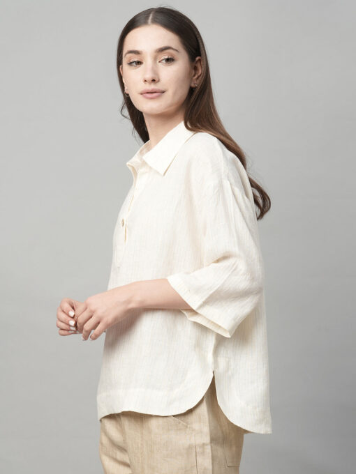 Women's Natural Linen Boxy Fit Blouse - Image 3