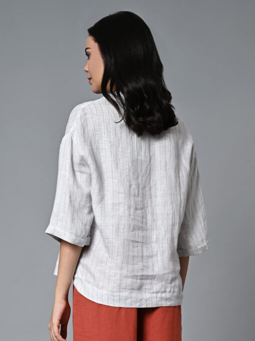 Women's Offwhite Linen Boxy Fit Blouse - Image 5