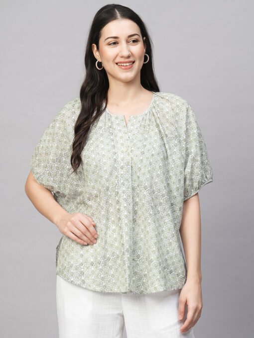 Women's White Cotton Regular Fit Blouse - Image 2