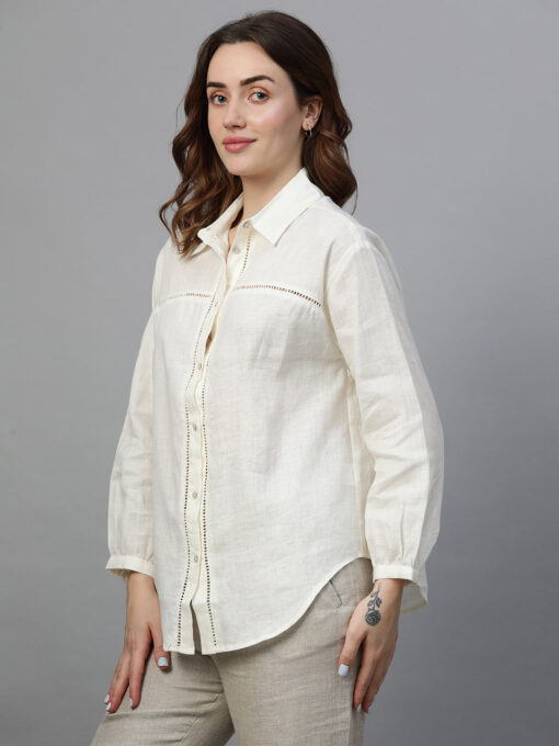 Women's Offwhite Linen Loose Fit Blouse - Image 4