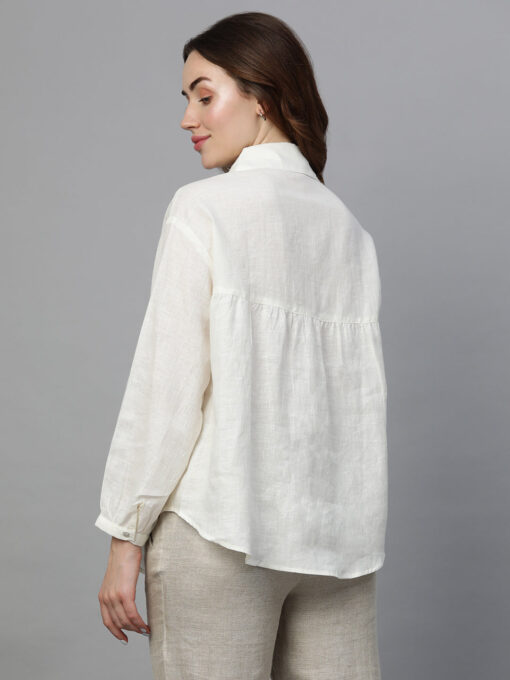 Women's Offwhite Linen Loose Fit Blouse - Image 5