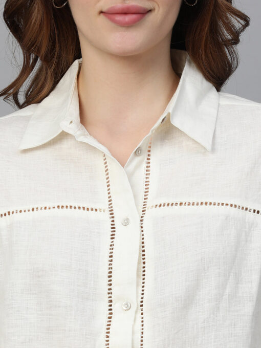 Women's Offwhite Linen Loose Fit Blouse - Image 6