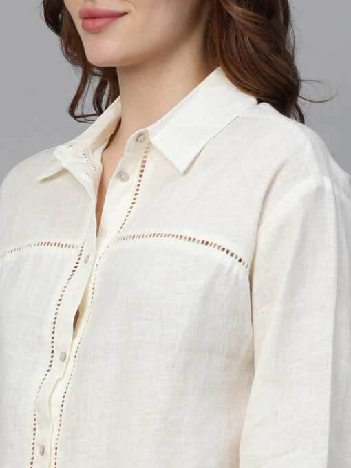 Women's Offwhite Linen Loose Fit Blouse - Image 7