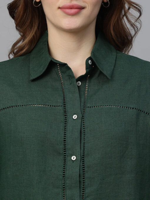 Women's Darkgreen Linen Regular Fit Blouse - Image 6