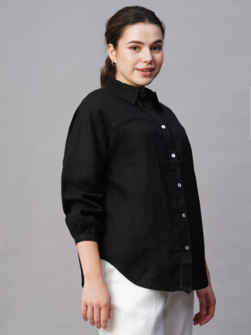 Women's Black Linen Regular Fit Blouse - Image 4