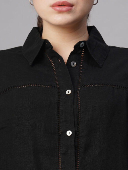 Women's Black Linen Regular Fit Blouse - Image 6