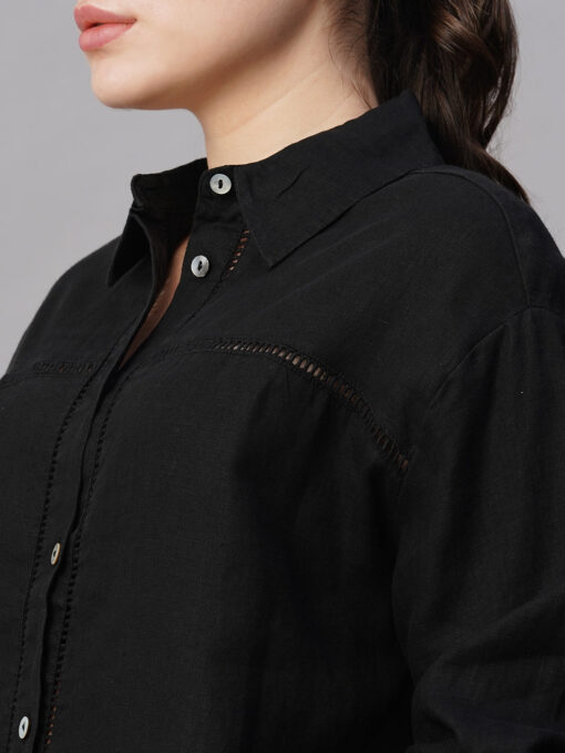 Women's Black Linen Regular Fit Blouse - Image 7