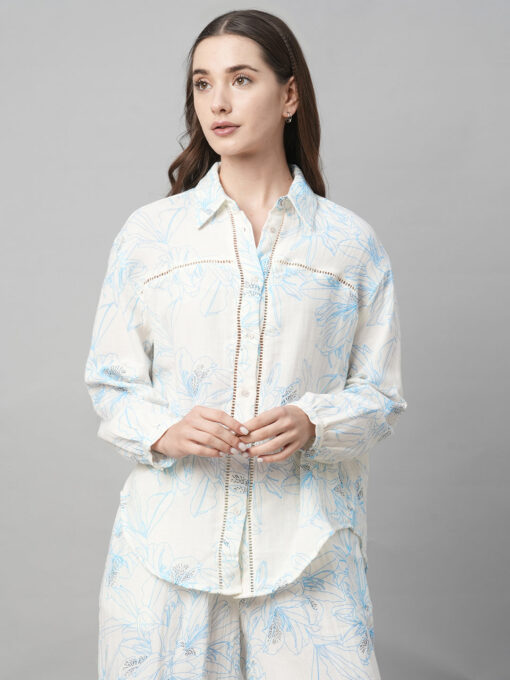 Women's Blue Cotton Boxy Fit Blouse - Image 2