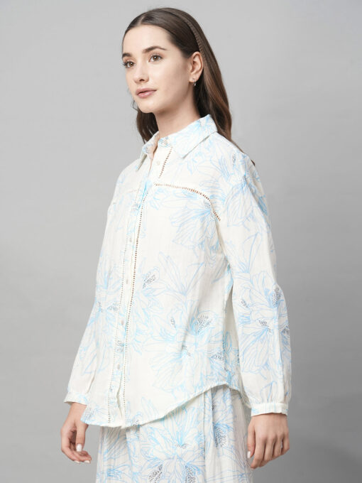 Women's Blue Cotton Boxy Fit Blouse - Image 3