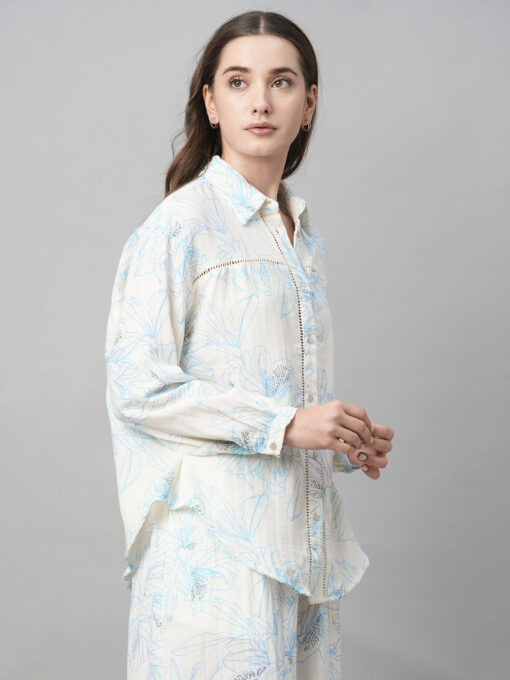 Women's Blue Cotton Boxy Fit Blouse - Image 4