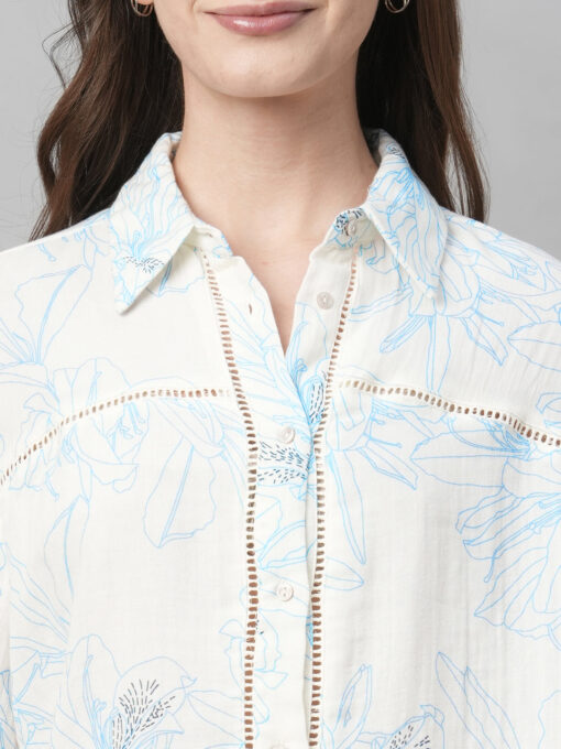 Women's Blue Cotton Boxy Fit Blouse - Image 6