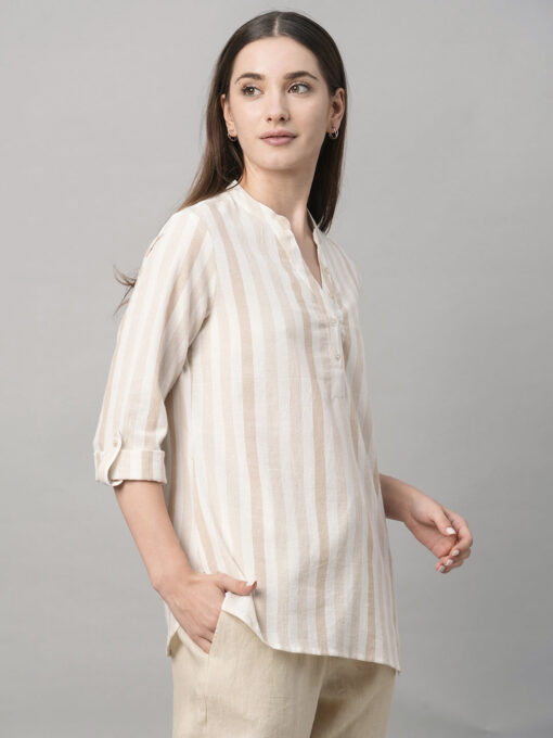 Women's Beige Cotton Linen Regular Fit Blouse - Image 4