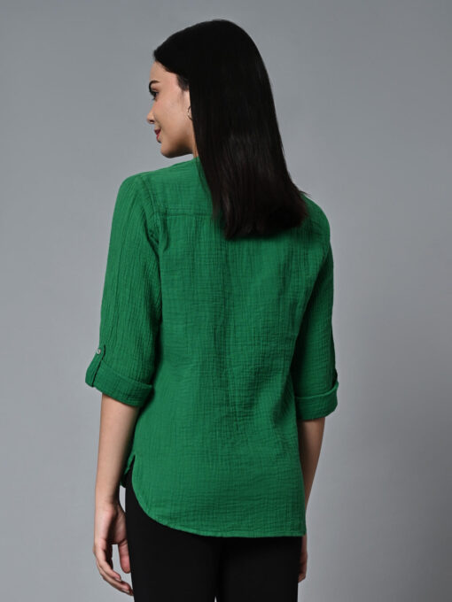 Women's Green Cotton Regular Fit Blouse - Image 4