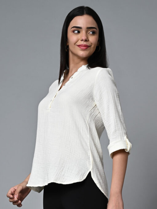 Women's Offwhite Cotton Regular Fit Blouse - Image 4