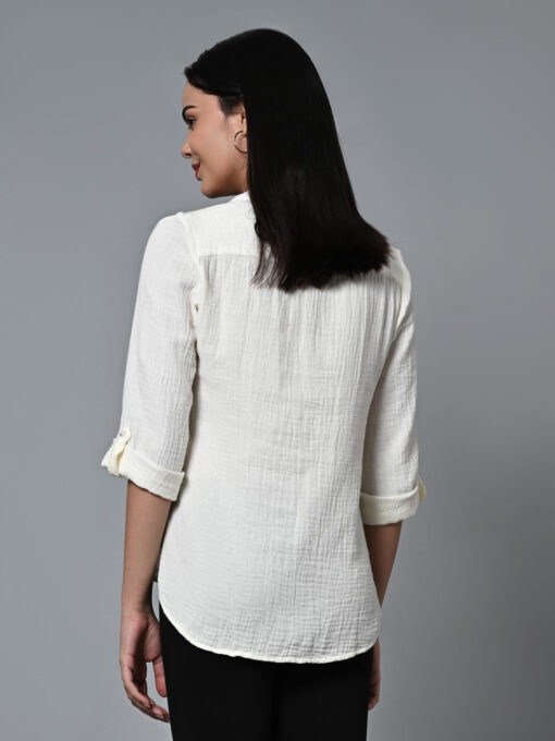 Women's Offwhite Cotton Regular Fit Blouse - Image 5